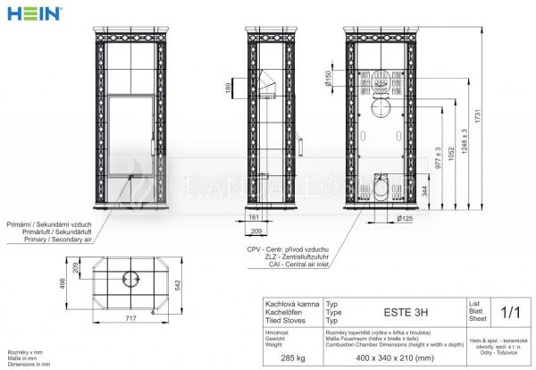 Hein Este 3H klasszikus cserépkályha acél kandallóbetéttel és samott tűztérrel kandalloshop