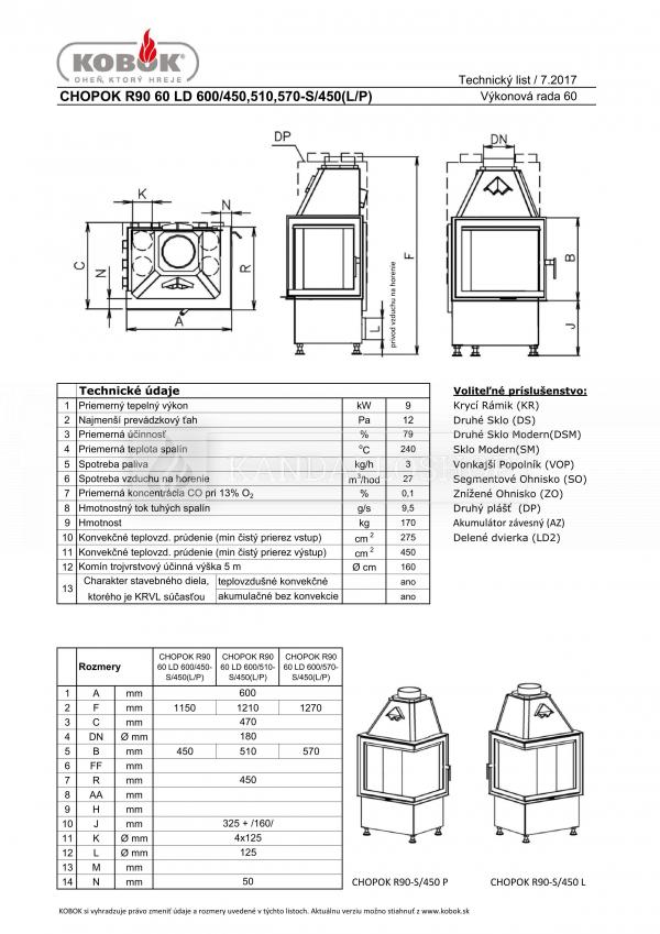 Kobok Chopok R 90 S/450 L/P 600/450 510 570 modern, minőségi, masszív sarki kandallóbetét kandalloshop