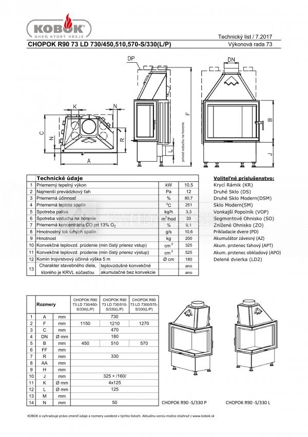 Kobok Chopok R 90 S/330 L/P 730/450 510 570 modern, minőségi, masszív sarki kandallóbetét kandalloshop