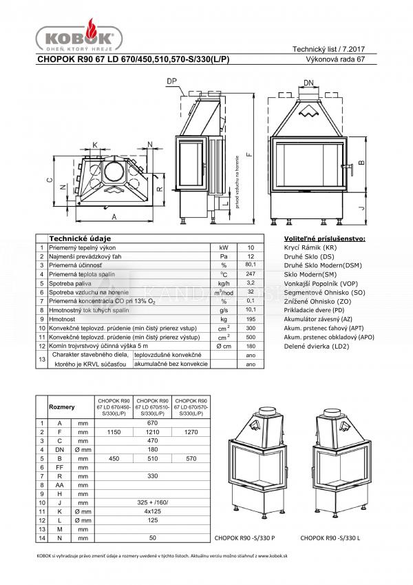 Kobok Chopok R 90 S/330 L/P 670/450 510 570 modern, minőségi, masszív sarki kandallóbetét kandalloshop