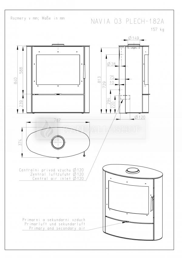 Romotop Navia 03 lemez, modern, minőségi, acél, kandallókályha széles üveggel kandalloshop