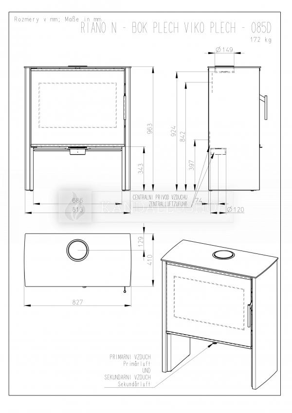 Romotop Riano N01 lemez, modern, minőségi, acél, kandallókályha széles üveggel kandalloshop