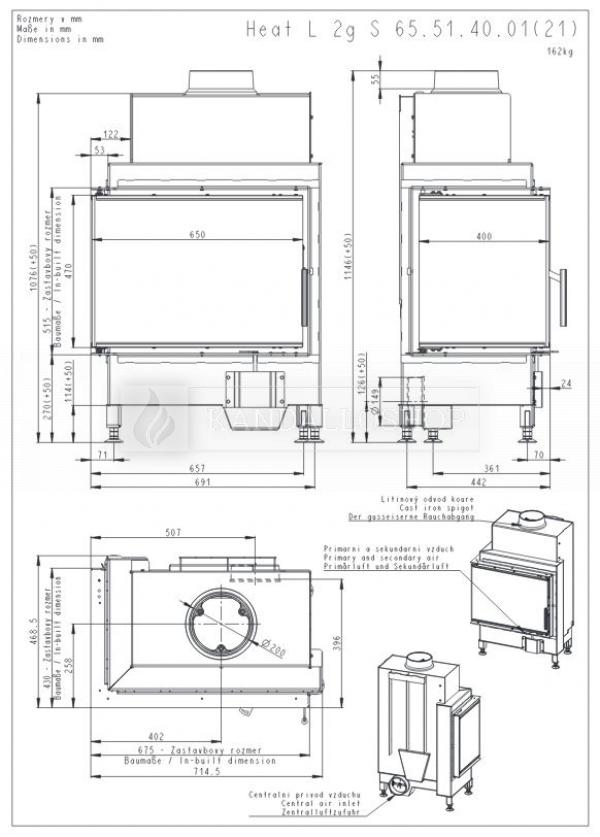 Romotop Heat R/L 2g S 65.51.40.01 minőségi acél, légfűtéses, sarki kandallóbetét kandalloshop