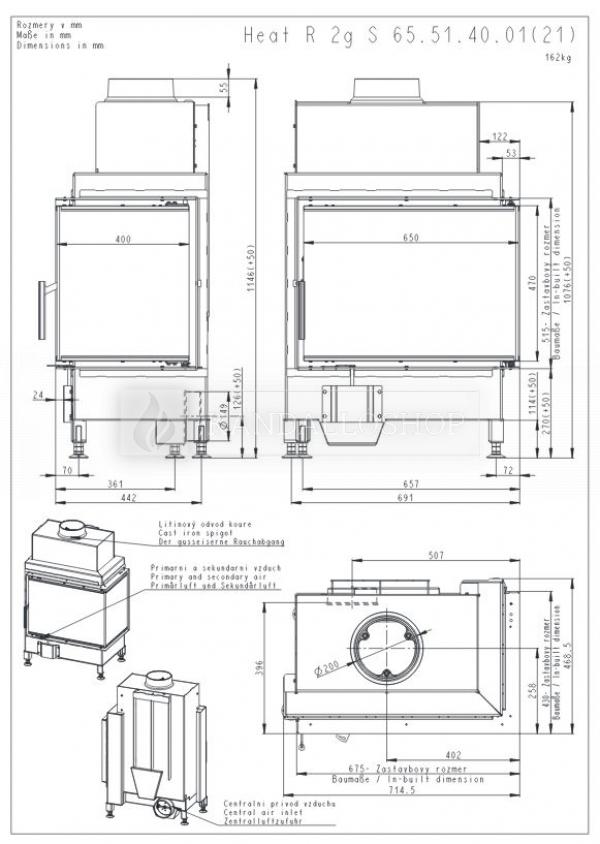 Romotop Heat R/L 2g S 65.51.40.01 minőségi acél, légfűtéses, sarki kandallóbetét kandalloshop