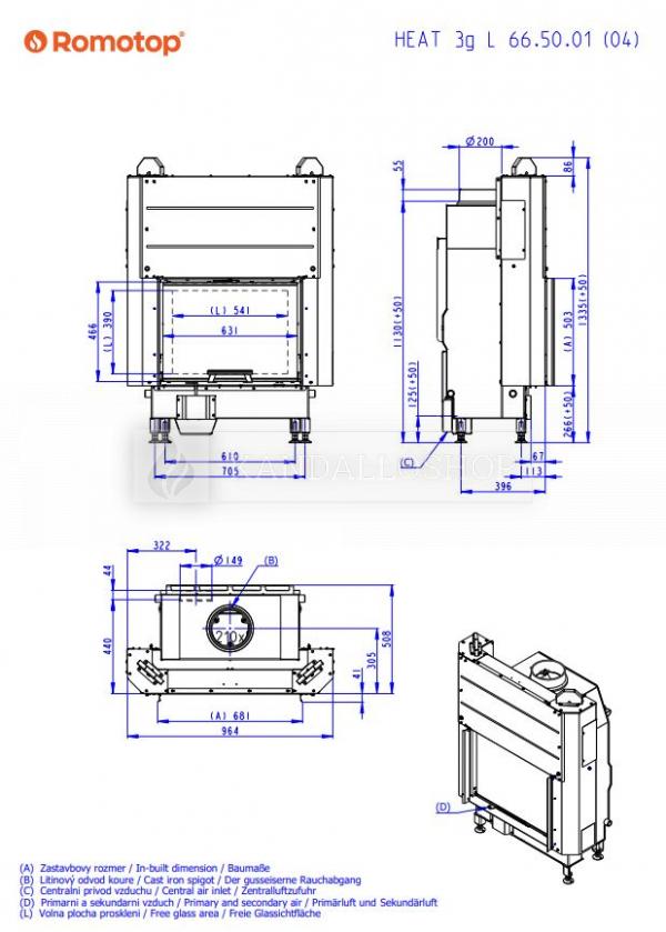 Romotop Heat 2g L 66.50.01 minőségi acél, légfűtéses, egyenes kandallóbetét liftes ajtóval kandalloshop