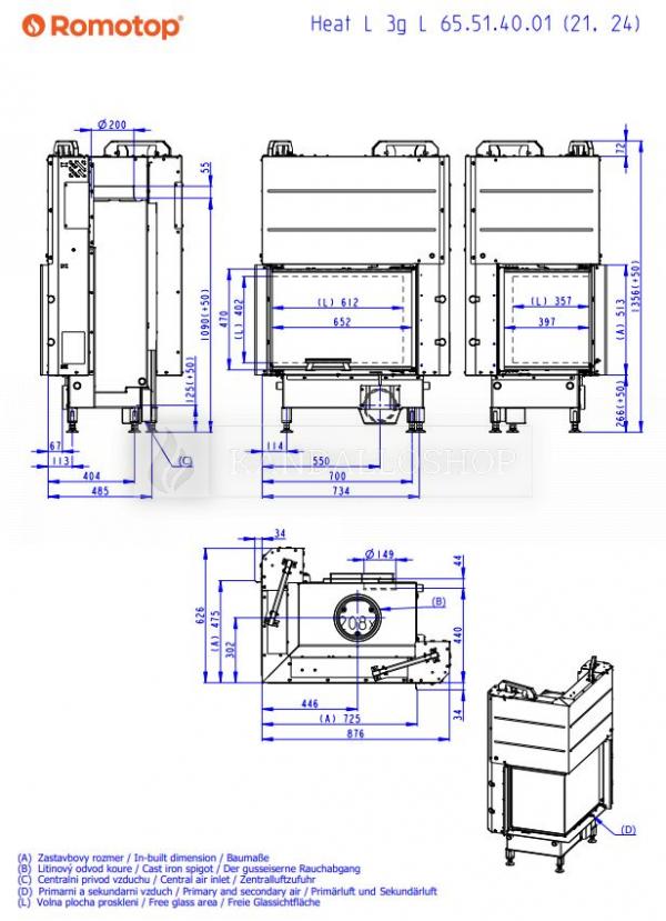 Romotop Heat R/L 2g L 65.51.40.21 minőségi acél kandallóbetét liftes tolóajtóval és osztott üveggel kandalloshop