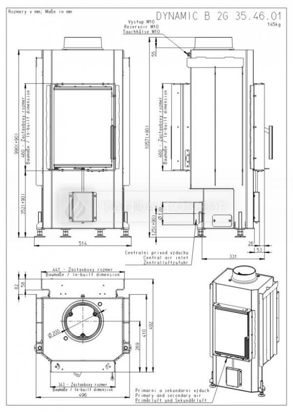 Romotop Dynamic B2G 35.46.01 kandallóbetét egyenes dupla üveggel és hátsó ajtóval kandalloshop