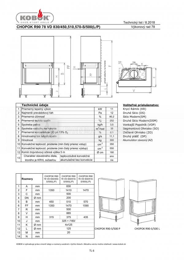 Kobok Chopok R 90 S/500 P 780/510 modern, minőségi, masszív sarki kandallóbetét liftes tolóajtóval kandalloshop