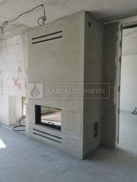 Romotop Heat 2G 88.50.01 sík üvegű légfűtéses kandallóbetét liftes tolóajtóval építés közben kandalloshop