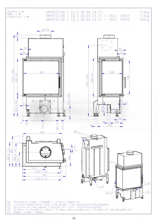 Romotop Impression R/L 2g S 58.60.34.21 sarki kandallóbetét samott tűztérrel és osztott üveggel kandalloshop