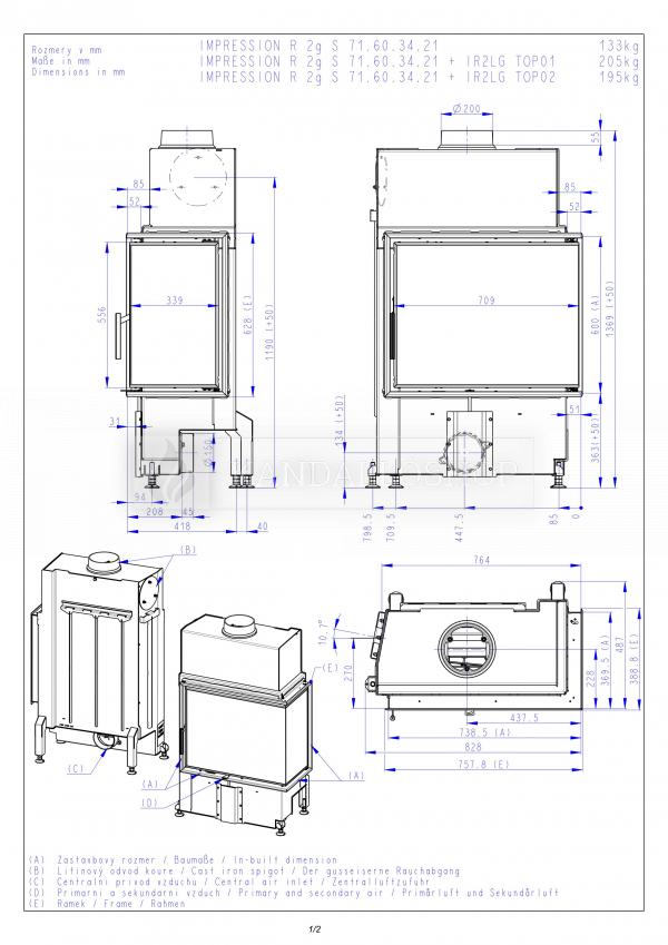 Romotop Impression R/L 2g S 71.60.34.21 sarki kandallóbetét samott tűztérrel és osztott üveggel kandalloshop