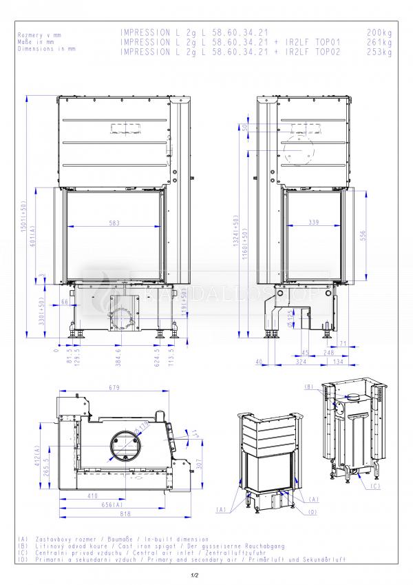 Romotop Impression R/L 2g S 71.60.34.21 sarki kandallóbetét samott tűztérrel liftes tolóajtóval és osztott üveggel kandalloshop
