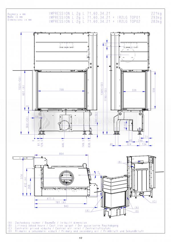 Romotop Impression R/L 2g S 71.60.34.21 sarki kandallóbetét samott tűztérrel liftes tolóajtóval és osztott üveggel kandalloshop