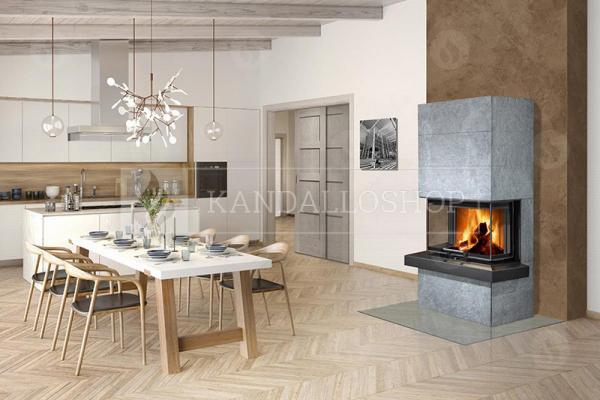 Romotop Cara C modern stílusos három oldali üveggel liftes tolóajtóval és zsírkővel borítva kandalloshop