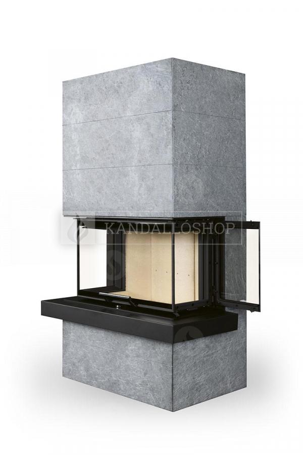 Romotop Cara C modern stílusos három oldali üveggel liftes tolóajtóval és zsírkővel borítva kandalloshop