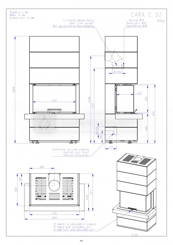 Romotop Cara C modern stílusos három oldali üveggel liftes tolóajtóval és zsírkővel borítva kandalloshop