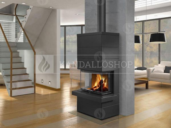 Romotop Cara C 03 modern stílusos három oldali üveggel liftes tolóajtóval és dupla falú lemezzell borítva kandalloshop