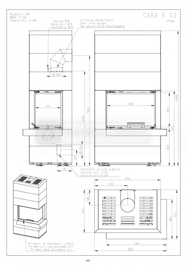 Romotop Cara R/L 03  modern stílusos sarki kandalló liftes tolóajtóval és dupla falú lemezzell borítva kandalloshop