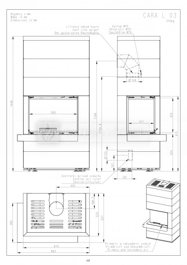 Romotop Cara R/L 03  modern stílusos sarki kandalló liftes tolóajtóval és dupla falú lemezzell borítva kandalloshop