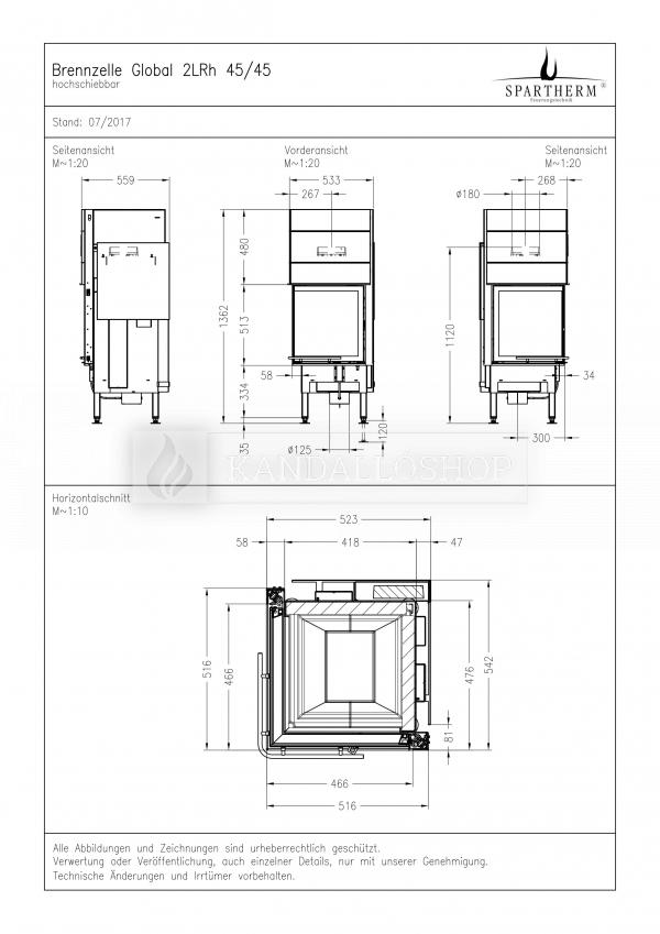 Spartherm Global 2 L/Rh 45/45 sarki acél kandallóbetét liftes tolóajtóval kandalloshop