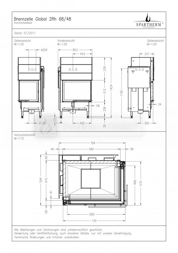 Spartherm Global 2 L/Rh 48/68 sarki acél kandallóbetét liftes tolóajtóval kandalloshop