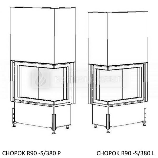Kobok Chopok R 90 S/380 VD L/P 650/450 510 570 sarki üvegű légfűtéses kandallóbetét liftes tolóajtóval kandalloshop
