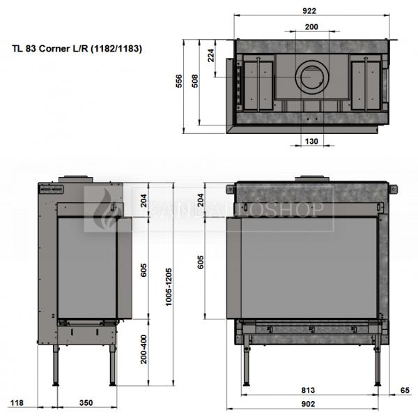 Trimline 83 Corner osztott üvegű gázkandallóbetét kandalloshop