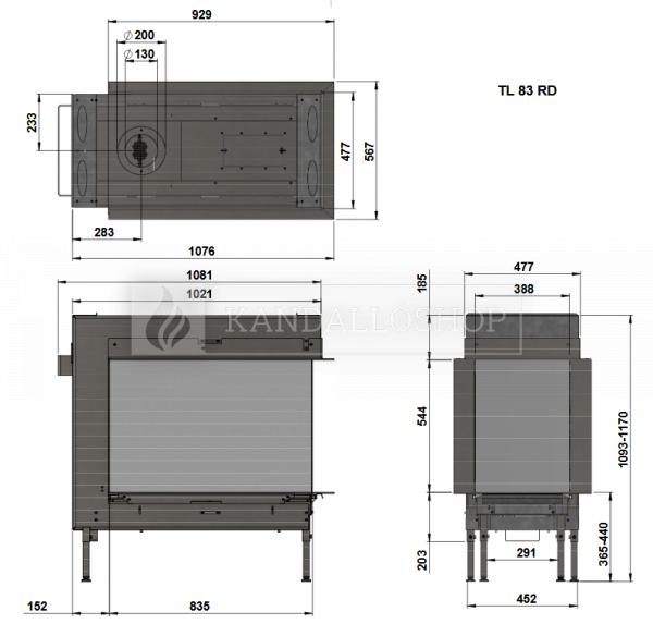 Trimline 83 Room Divider háromoldalú gáz kandallóbetét kandalloshop