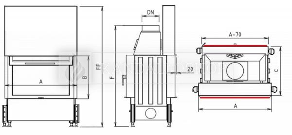 Kobok Chopok O 73 VD 800/450 510 570 kétoldalas légfűtéses kandallóbetét liftes tolóajtóval kandalloshop