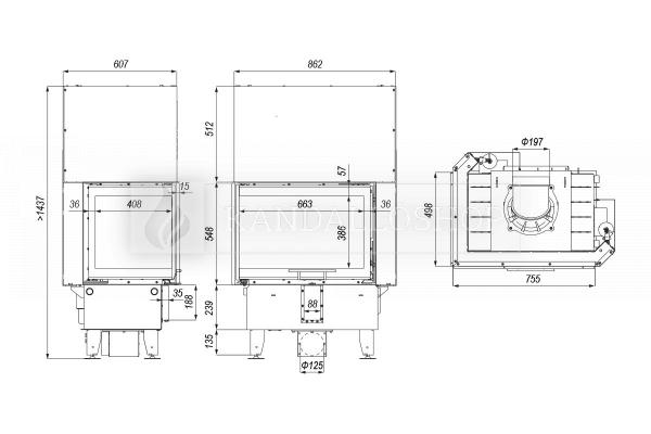 Defro Home Intra SM BP G légfűtéses jobbos sarki üvegű kandallóbetét kandalloshop
