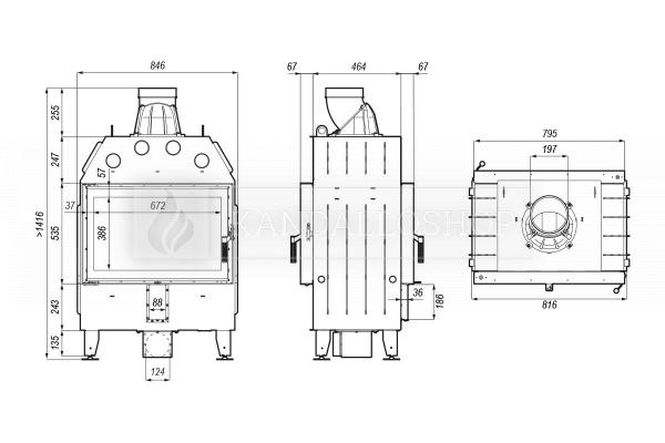 Defro Home Intra ME T légfűtéses kandallóbetét sík kétoldalas üveggel kandalloshop