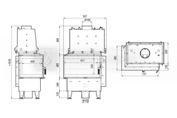 Defro Home RIVA SM BL SHORT vízteres sarki üvegű kandallóbetét 