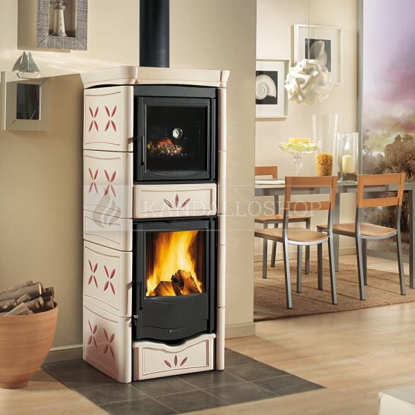 La Nordica Nicoletta kerámia borítású kályha öntöttvas tűztérrel és zománcozott sütővel kandalloshop
