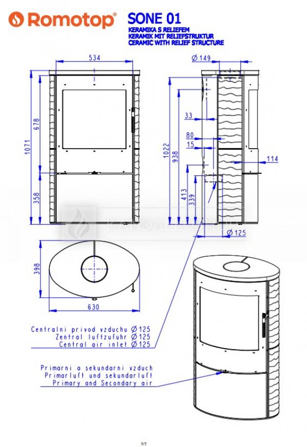 Romotop Sone 01 kerámia borítású kandallókályha domborművel kandalloshop