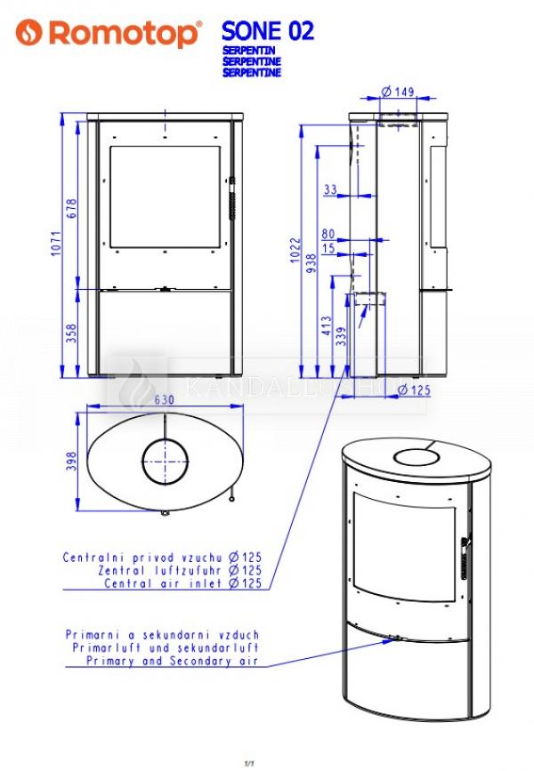 Romotop Sone 02 kisebb kandallókályha zsírkő borítással kandalloshop