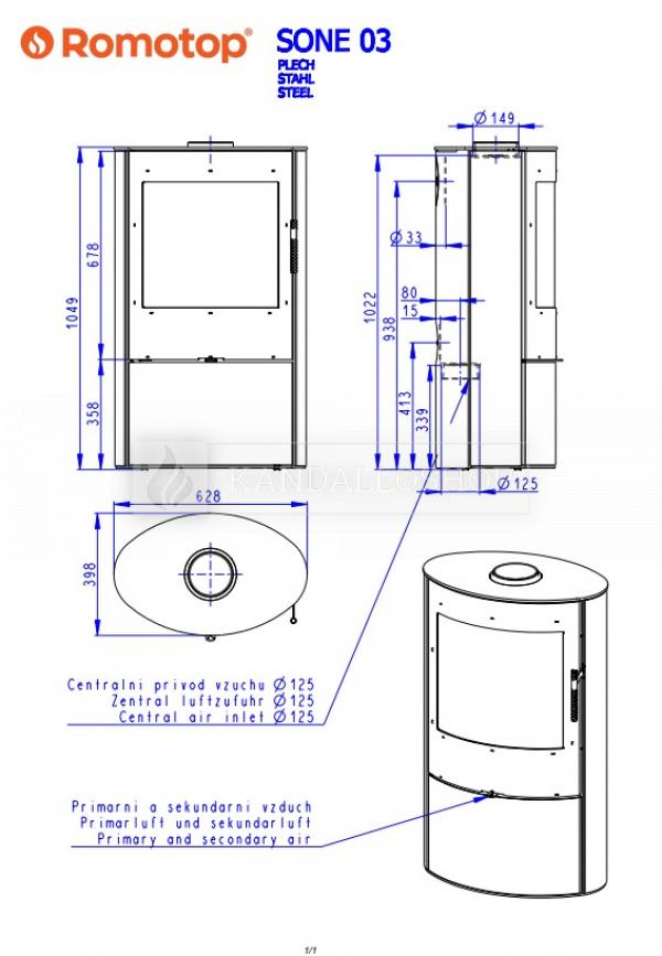 Romotop Sone 03 lemez kandallókályha samottal bélelve kandalloshop