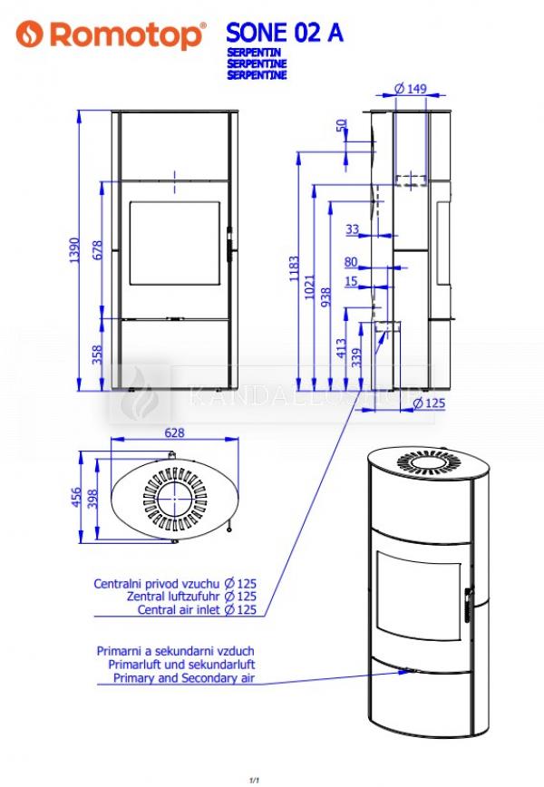 Romotop Sone 02 A zsírkő kialakítású kandallókályha samott tűztérrel kandalloshop