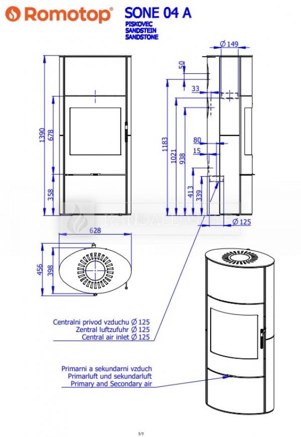 Romotop Sone 04 A kandallókályha homokkő borítással és hőtárolós egységgel kandalloshop