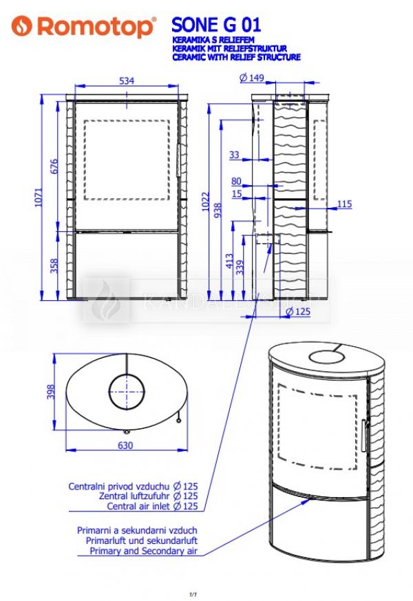 Romotop Sone G 01 kerámia kandallókályha domborművel és dizájnos üveggel kandalloshop