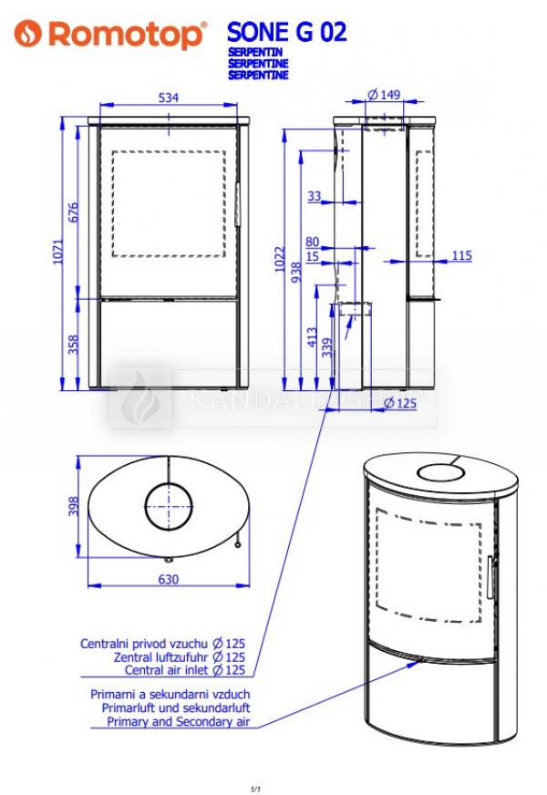 Romotop Sone G 02 zsírkő borítással és dizájnos üveggel ellátott kandallókályha kandalloshop