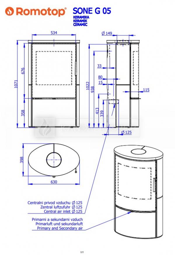 Romotop Sone G 05 kerámia borítású kandallókályha dizájnos üveggel kandalloshop