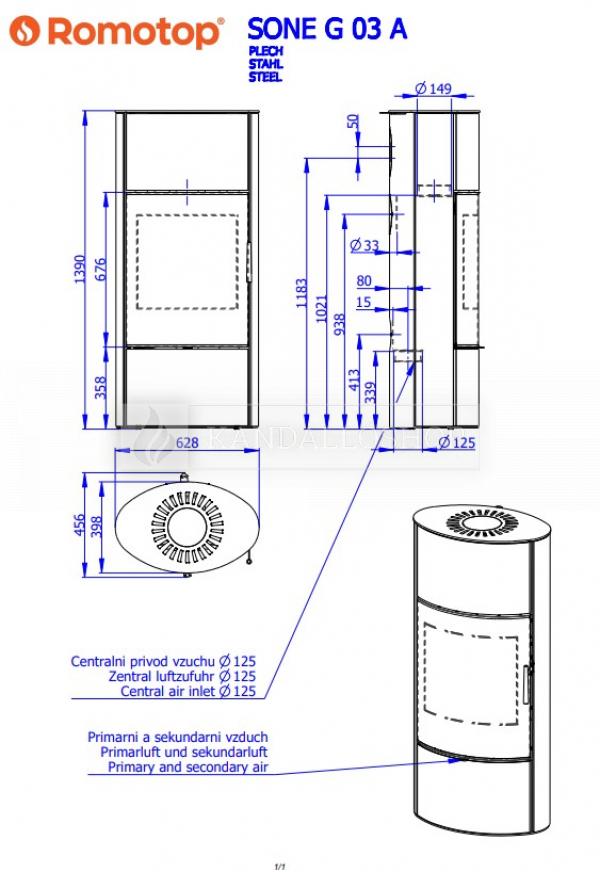 Romotop Sone G 03 A lemez kandallókályha hőtárolós szettel kandalloshop