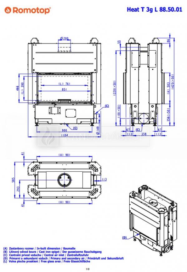 Romotop Heat T 3g L 88.50.01 hátsó ajtós kandallóbetét liftes ajtóval kandalloshop