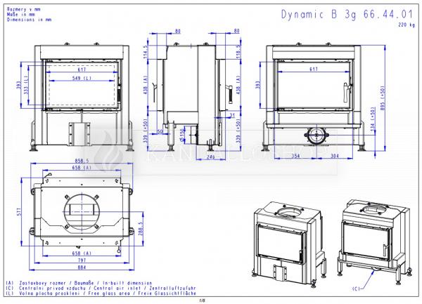 Romotop DYNAMIC B3G 66.44.01 kemencebetét hátsó ajtóval és samottal bélelve kandalloshop