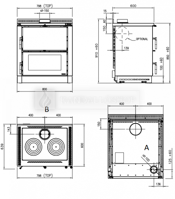 La Nordica Verona XXL maiolica kandallókályha öntöttvas főzőlappal és sütővel a tűztér alatt kandalloshop