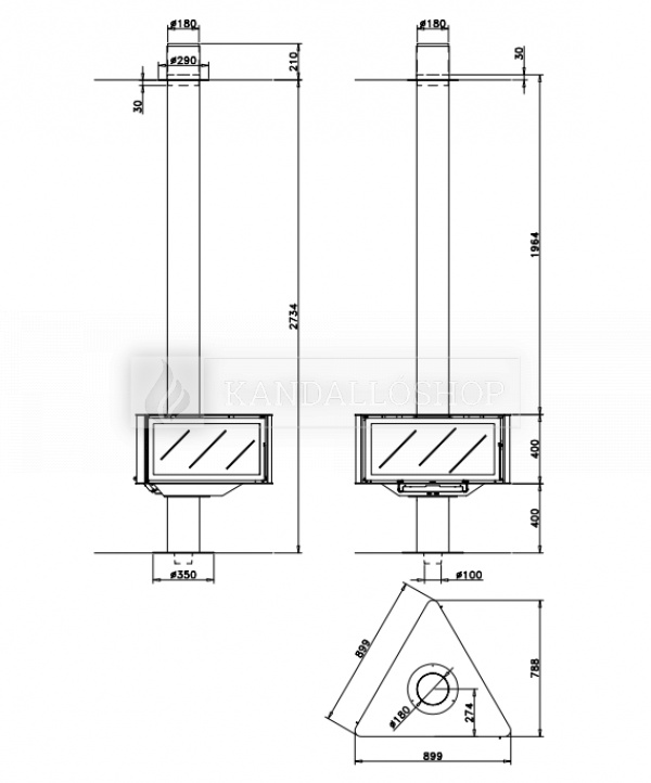 Rocal Born Suspended háromszög alakú kandallókályha kandalloshop