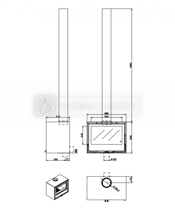 Rocal Habit 70 A + T modern fém kandallókályha kandalloshop