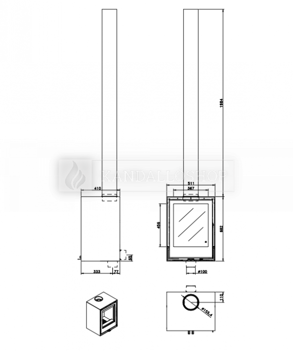 Rocal Habit 50 V + T modern kandallókályha dizájnos ajtóval kandalloshop