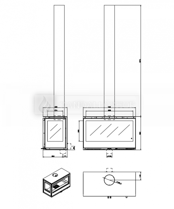 Rocal Habit 93 TC + T modern háromoldalas légfűtéses kandallókályha kandalloshop