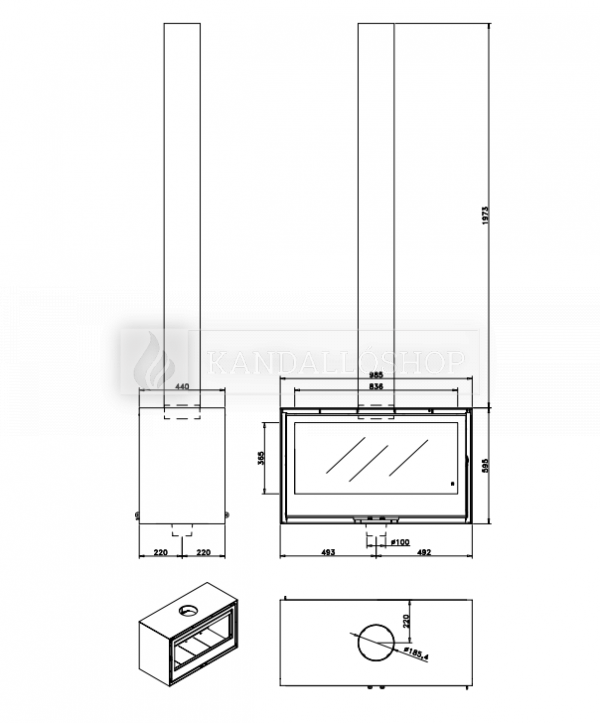 Rocal Habit 100 DC + T légfűtéses háromoldalas fém kandallókályha kandalloshop